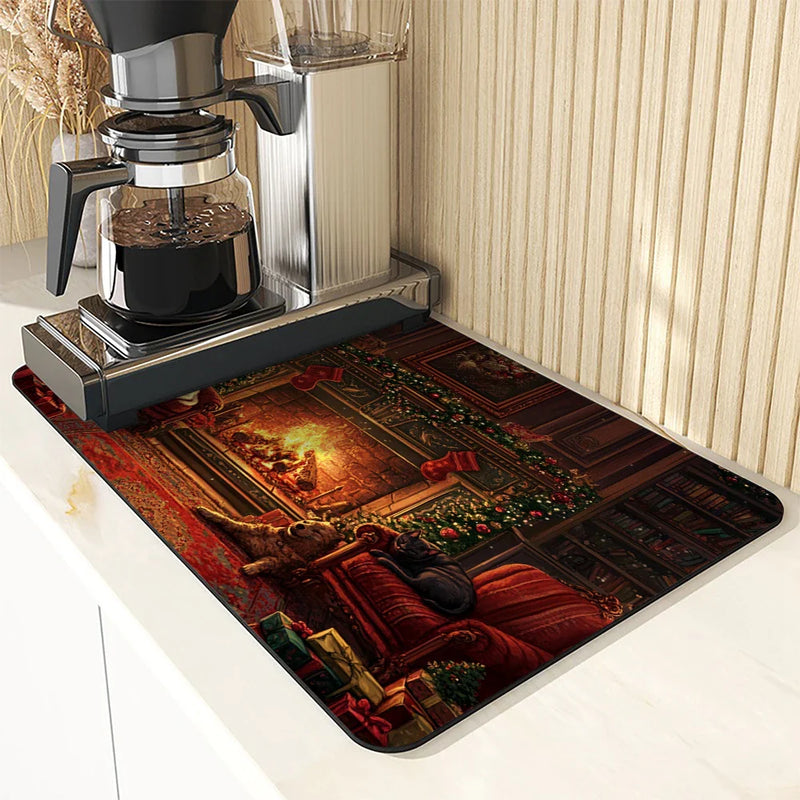 Axyaa Christmas Cat Fireplace Bow Drying Mat