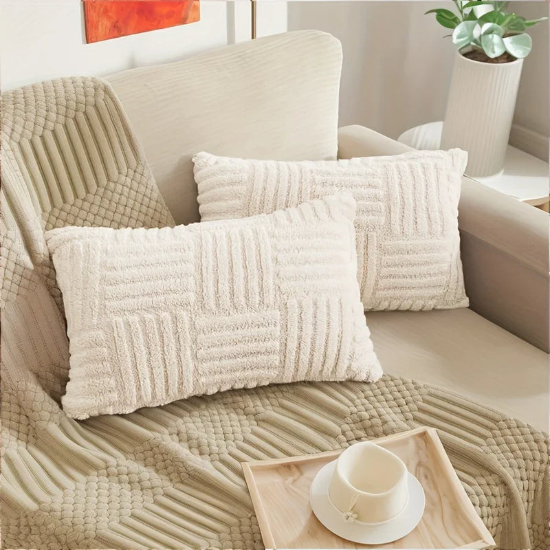Axyaa Boho Stripe Geometry Plush Pillow Covers, 18inx18in