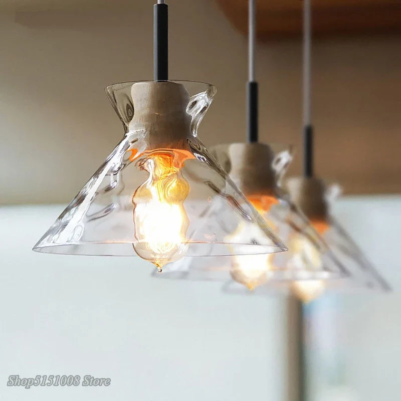 Axyaa Wood Glass Pendant Lamp Japanese Style Minimalist for Living Room, Bedroom, Restaurant