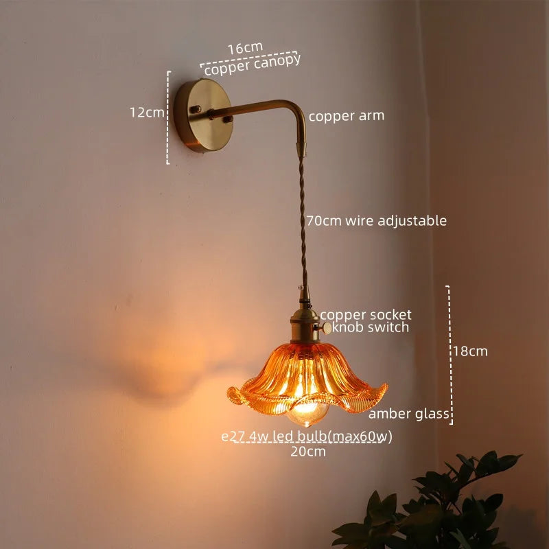 Axyaa Nordic LED Wall Sconce Glass Copper Light for Home Decor & Living Room
