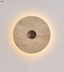 Axyaa Round Wood LED Wall Lights Balcony Hallway Staircase Sconce - Wabi Sabi Yellow Stone Wall Lamp