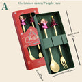 Axyaa Gold Stainless Steel Christmas Cutlery Set with Metal Elk Hat Tree Design