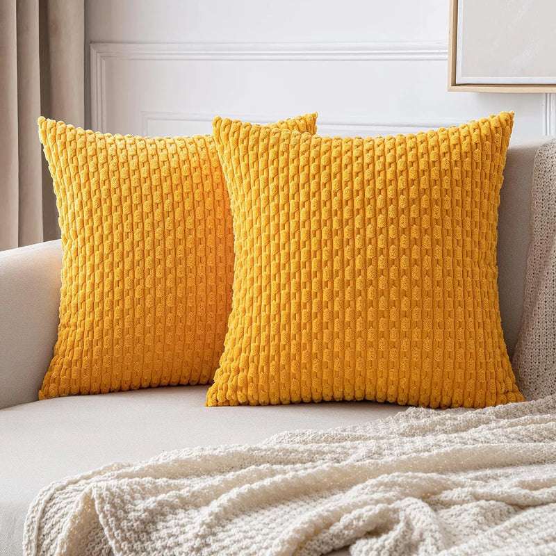 Axyaa 18x18 Corduroy Throw Pillows for Sofa, Bed & Living Room