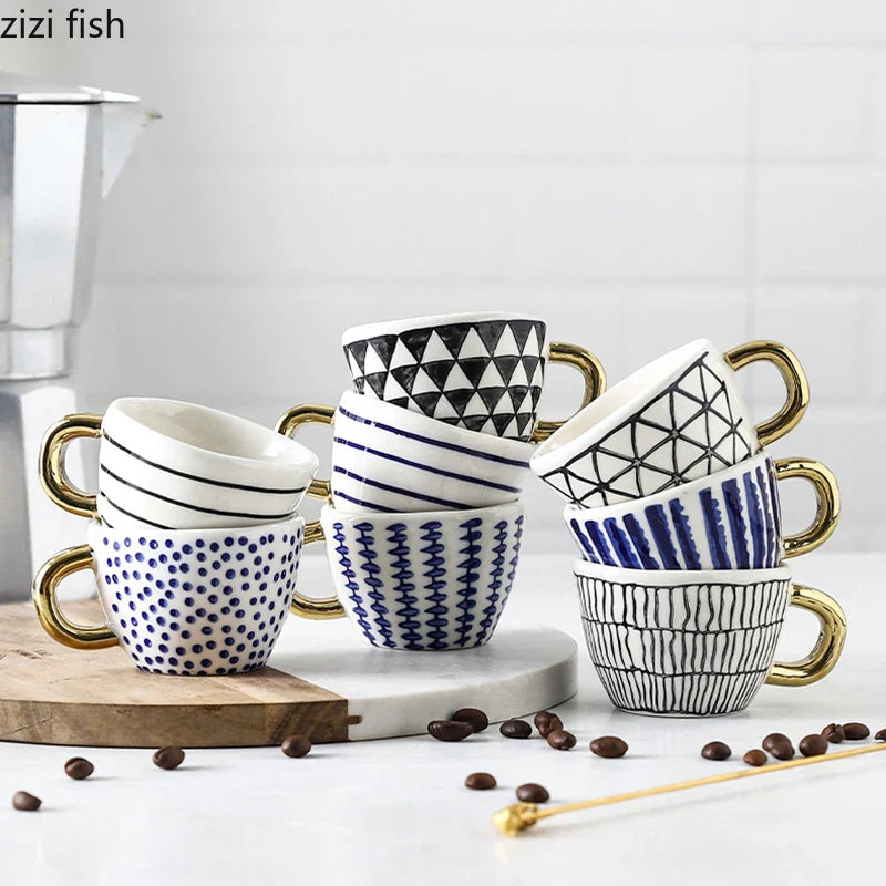 Axya Geometric Pattern Ceramic Coffee Mug Set