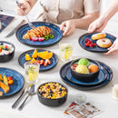 Axyaa 18/24PCS Black Ceramic Plate Sets - Mediterranean Blue Stoneware Dinner Set