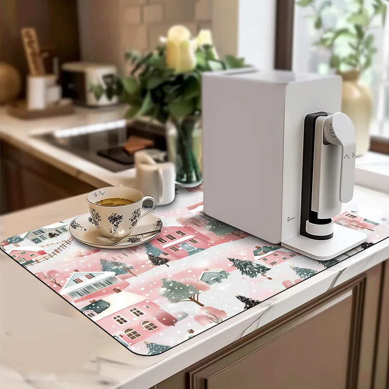 Axyaa Christmas Kitchen Draining Mat: Quick Dry, Super Absorbent, Antiskid