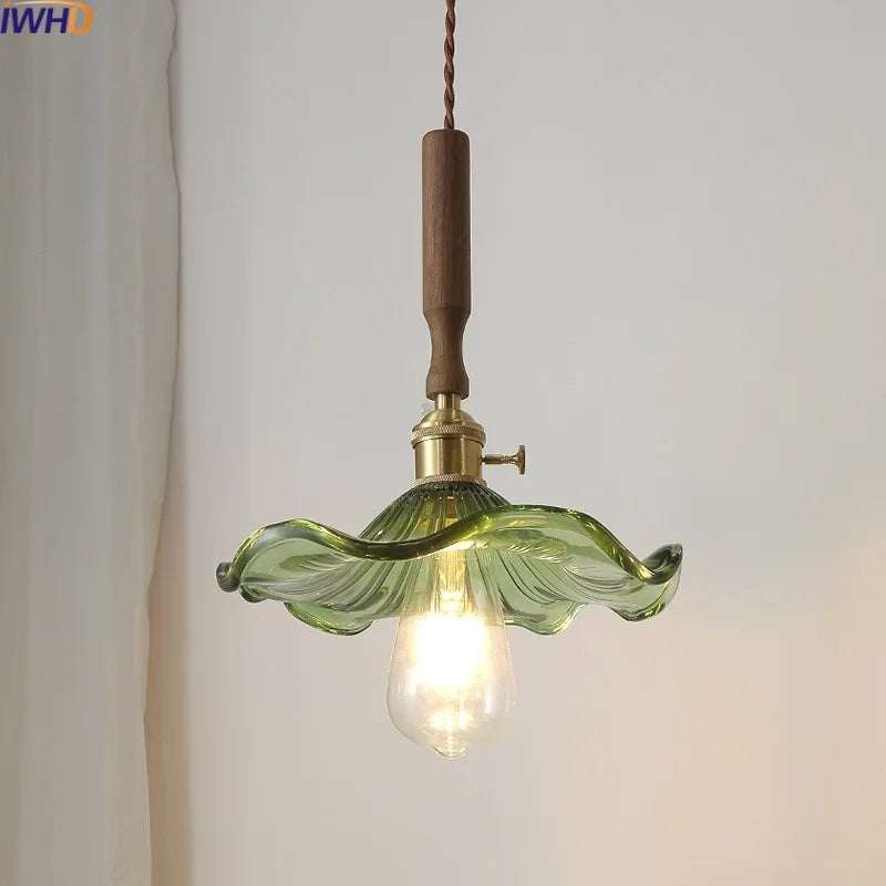 Axyaa Nordic LED Pendant Lights Glass Walnut Copper Hanging Lamp