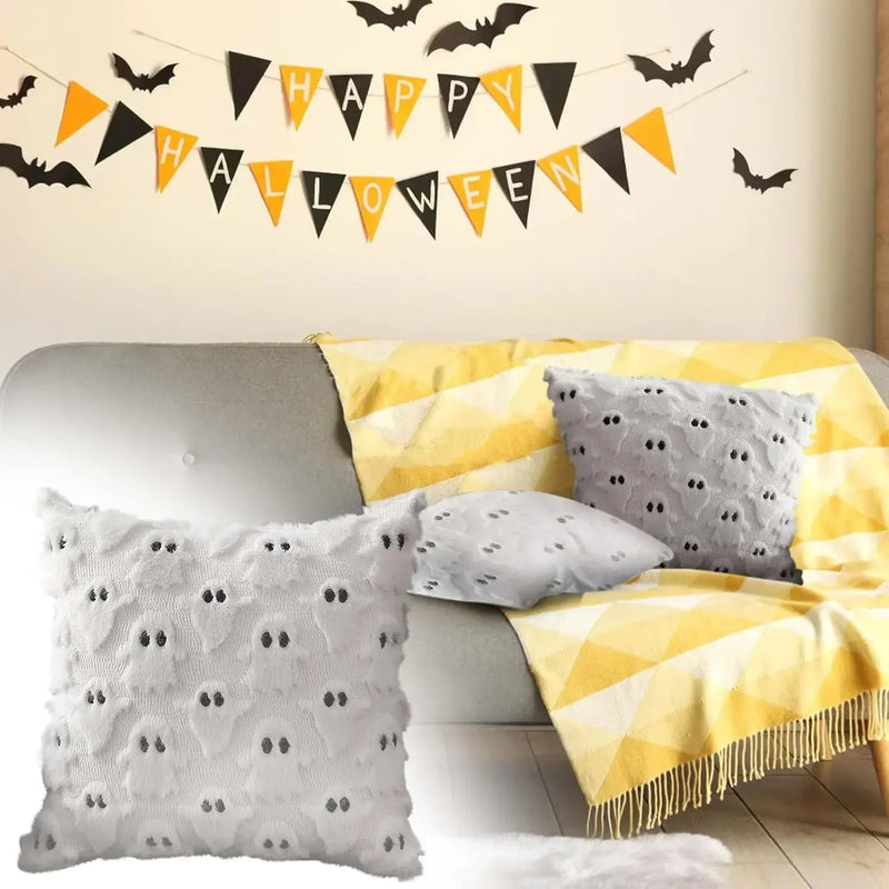 Axyaa White Ghost Plush Pillow Covers for Home Decor