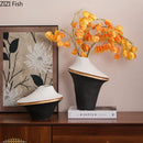 Axyaa Black White Color Block Ceramic Vase Gold Plant Pot Room Decor Aesthetic