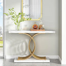 Axyaa Marble Top Console Table with Geometric Metal Legs, Modern 39-Inch Narrow Sofa Buffet