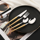 Axyaa Wooden Handle Stainless Steel Cutlery Set - 6Pcs Flatware Knife Fork Spoona