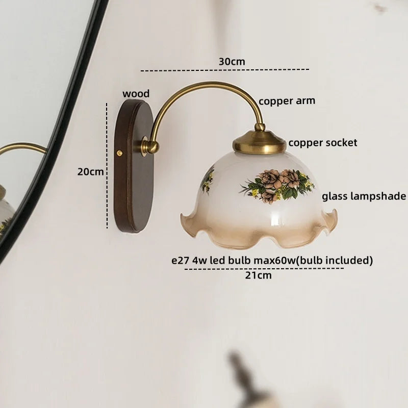 Axyaa Nordic Glass Copper LED Wall Light for Bedroom Bathroom Living Room