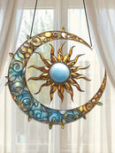 Axyaa Boho Acrylic Moon Sun Hanging Ornament Leaves Vines Solar Lunar Suncatcher