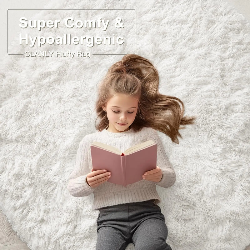 Axyaa Plush Round Carpets: Non-Slip, Washable Rugs for Living Room & Bedroom