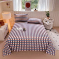 Axyaa Grid Striped Brushed Cotton Flat Sheet for Single Double Bed Top Linens