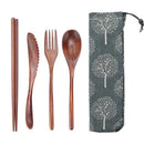 Axyaa Wooden Cutlery Set 4pcs with Pouch, Ideal for Home, Travel, Camping