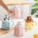 Axyaa Cartoon Ceramic Mug with Lid, Spoon - Creative 400ML Coffee Tea Cup