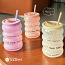 Axyaa Kawaii Glass Tumbler with Silicone Lid and Straw, 520ml