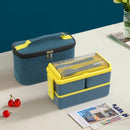 Axyaa Double Layer Lunch Box & Storage Bag Set with Fork Spoon - Leakproof & Microwave-safe