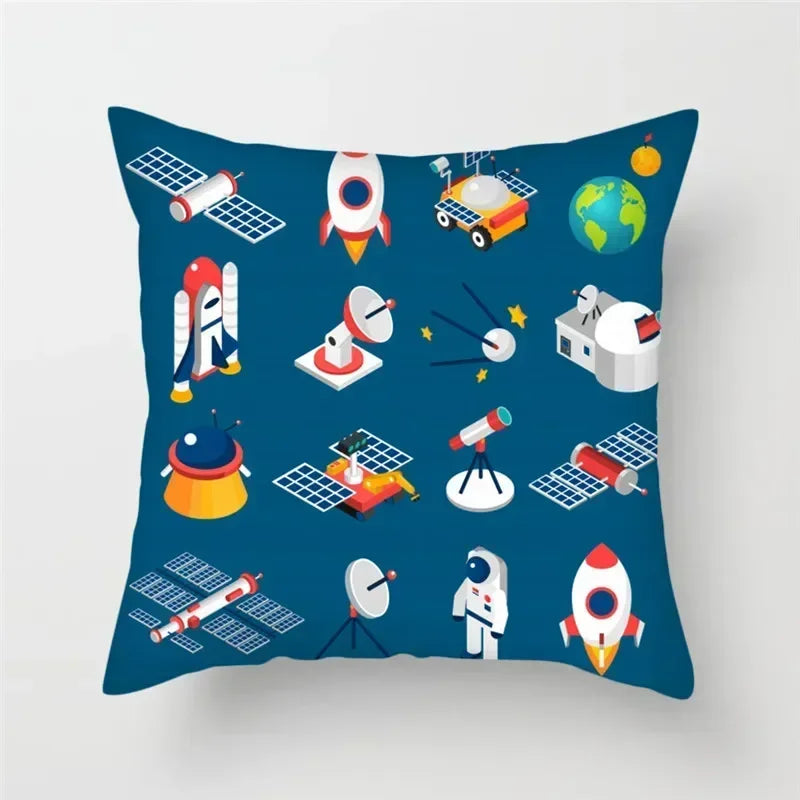 Cartoon Spacecraft Astronaut Rocket Pillowcase for Home Decor - Axyaa