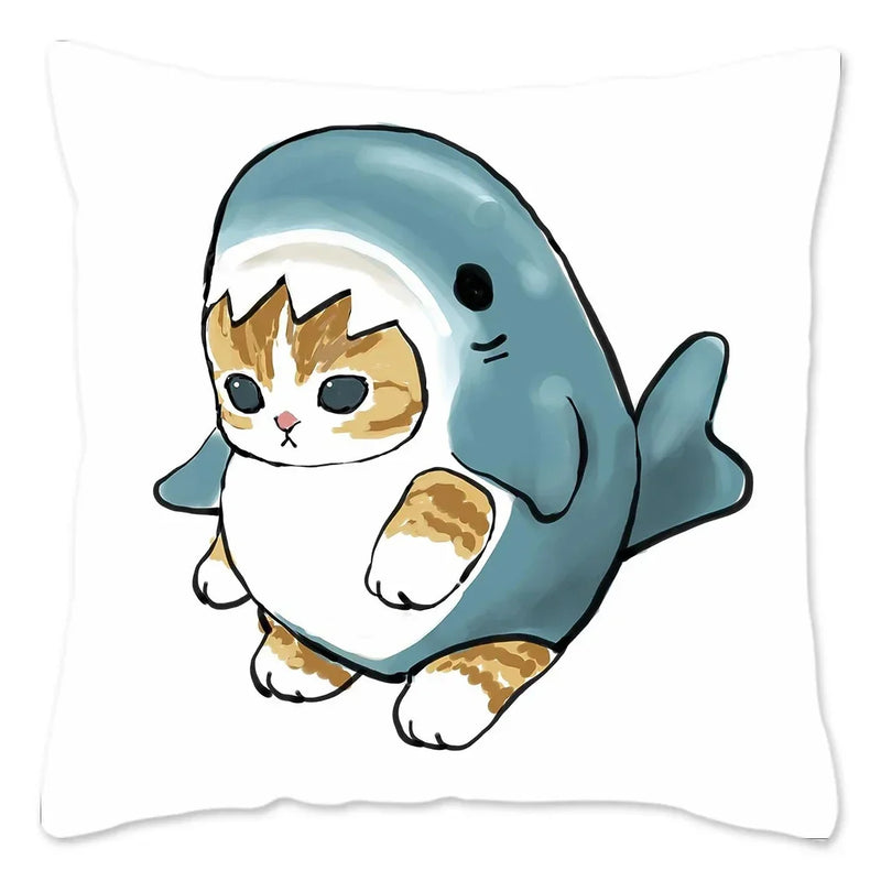 Axyaa Cat Shark Pillow Case: Kawaii Sofa Cushion Cover 45x45cm