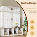 Axyaa Wide Farmhouse Hall Tree with Walnut Bench and 8-Door Shoe Cabinet