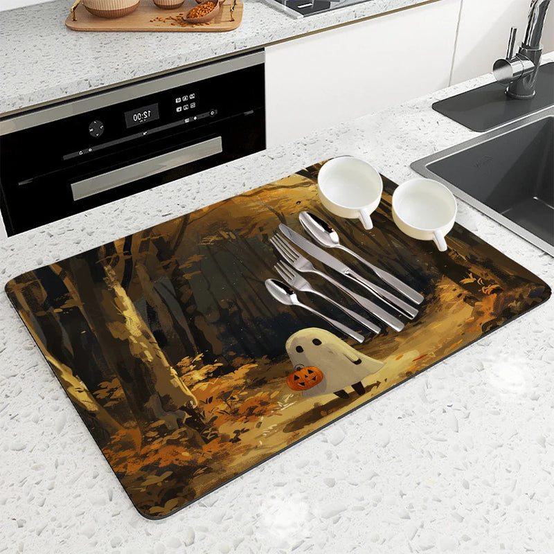 Axyaa Halloween Ghost Kitchen Absorbent Mat - Antiskid & Quick Drying Dish Mat