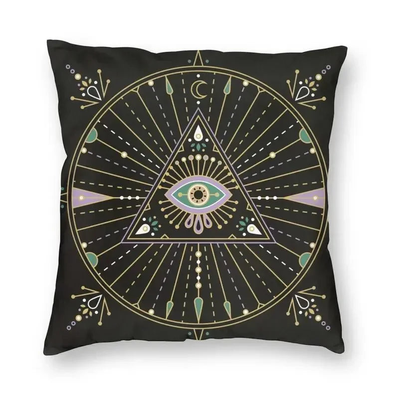 Evil Eye Black Art Cushion Cover Mystery Spirit Pillowcase by Axyaa