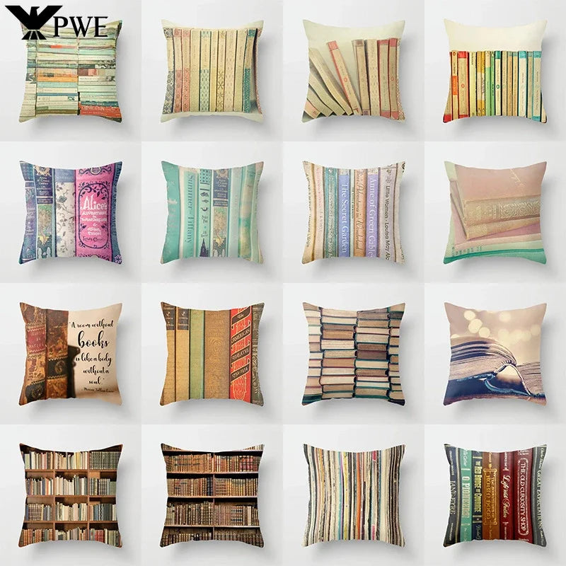 Axyaa Retro Library Pattern Pillowcase for Home and Office Decor