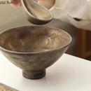 Axyaa Rust Glazed Ceramic Hammer Pattern High Foot Bowl - Restaurant Specialty Tableware