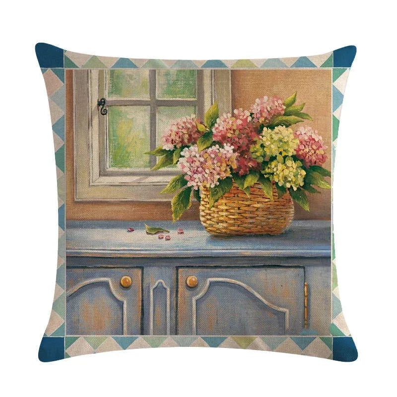 Sunflower Linen Throw Pillow Cover for Home Decor by Axyaa