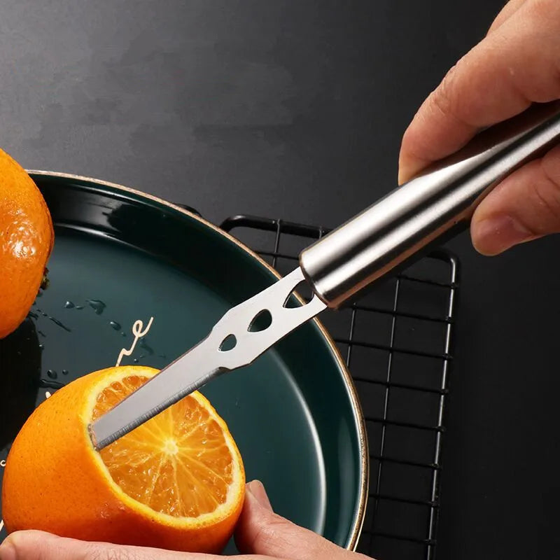 Axyaa Stainless Steel Orange Peeler Knife with Long Handle - Double-sided Blade Cutter