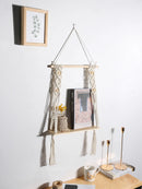 Axyaa Wooden Bead 2-Tier Wall Shelf for Boho Home Decor