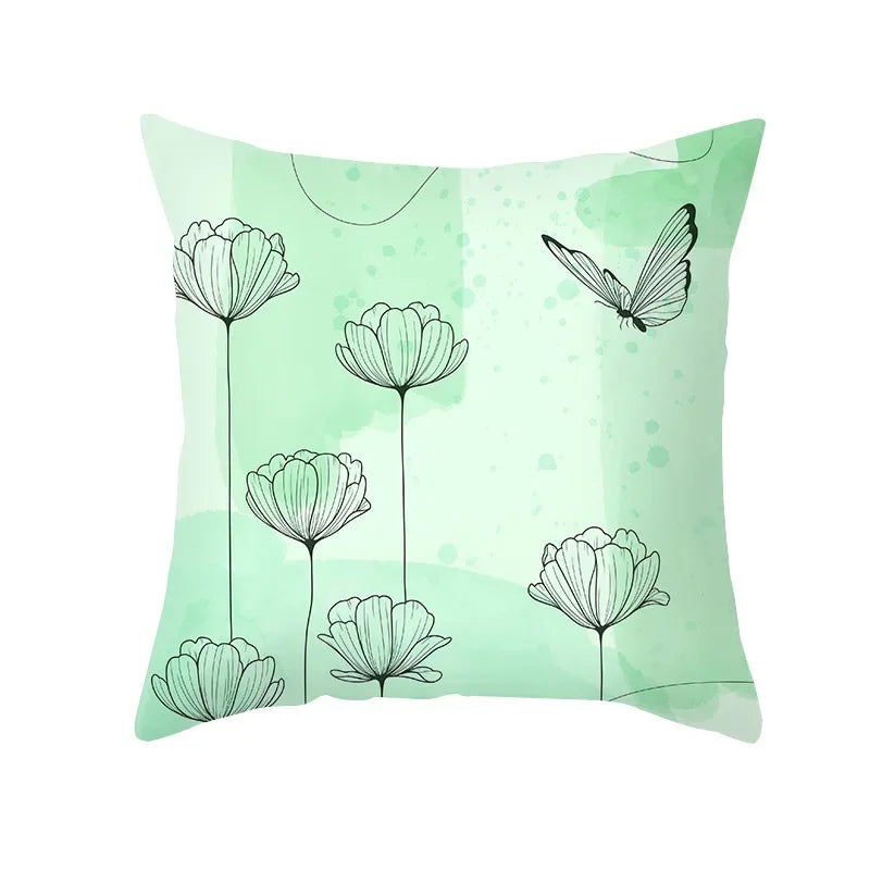 Axyaa Pink Blue Abstract Plants Floral Pillows Case - Modern Art Decor Sofa Couch