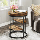 Axyaa Round End Table with 3 Storage Shelves, Industrial Wood Side Table