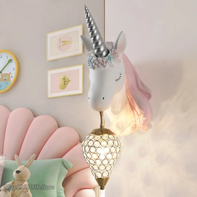 Axyaa Nordic Unicorn LED Wall Lamp - Pink Lovely Girl Bedroom Sconce
