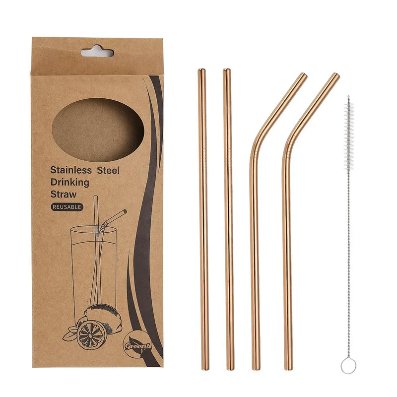 Axyaa Stainless Steel Straws Set - Reusable, Washable, Ideal for Smoothies, Juice