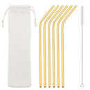 Axyaa Stainless Steel Straws Set 6Pcs with Cleaner Brush - Reusable Eco-Friendly Drinkware