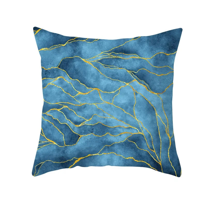 Axyaa Light Luxury Blue Abstract Print Throw Pillow Cover - Marble Stripe