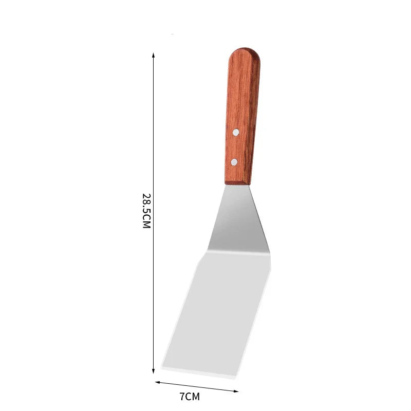 Axyaa Steel Steak Spatula with Wooden Handle - High Temperature Resistant Turner