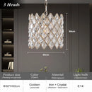 Axyaa Gold Crystal Chandelier - Elegant Round Pendant Light for Bedroom, Dining Room & Kitchen