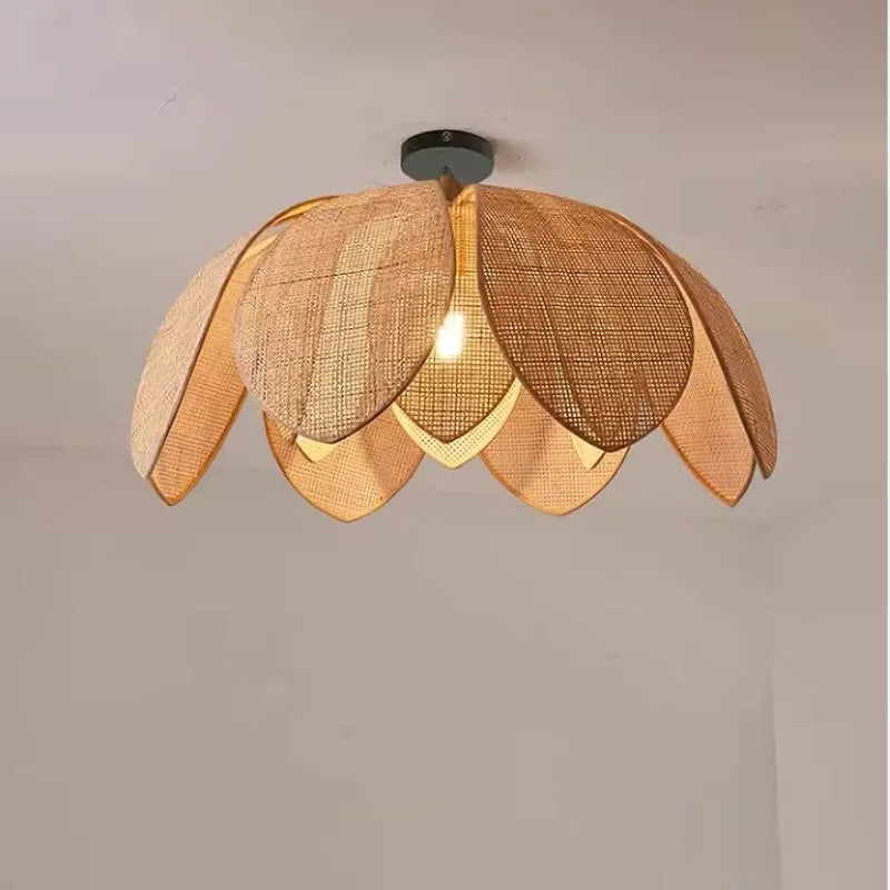 Axyaa Ratten Petal LED Chandelier Minimalist Pendant Light Home Decor Fixtures