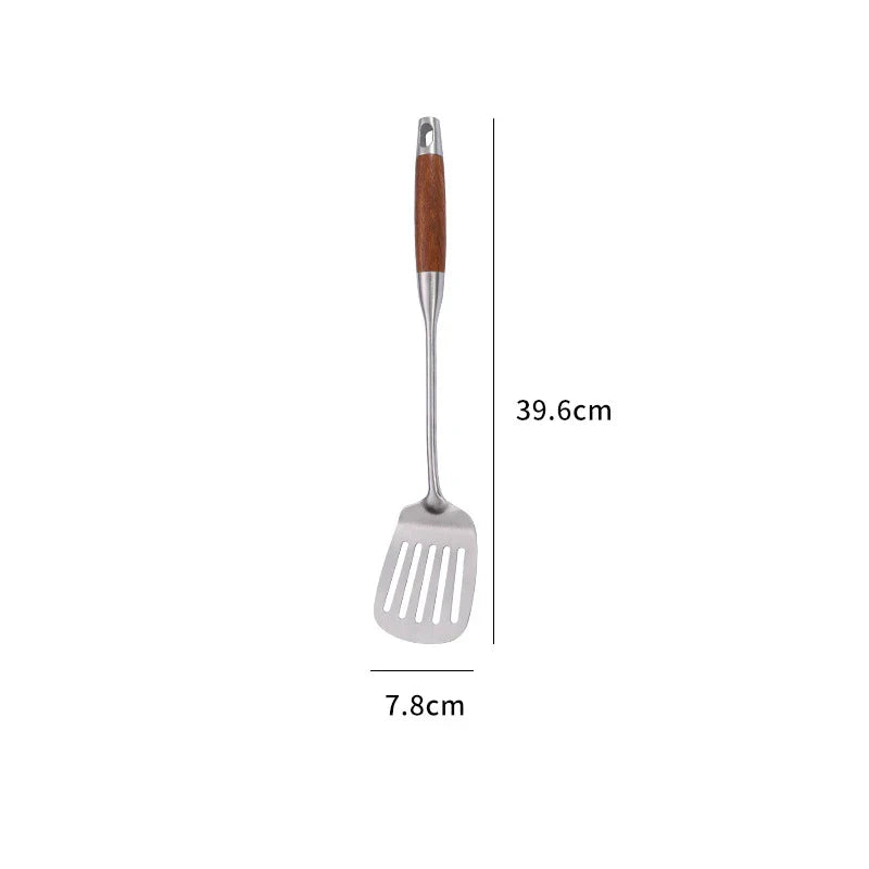 Axyaa Stainless Steel Wooden Handle Kitchen Utensils Set