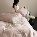 Axyaa Lycell Fibre Embroidered Bedding Set: Soft Duvet Cover, Quilt Cover, Pillowcases