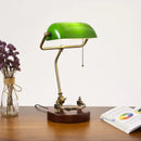Axyaa Retro Vintage Metal Wood Bank Table Lamp with Green Lampshade