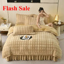 Axyaa Carved Milk Fleece 4-Piece Bed Skirt Set, Winter Warm & Cozy