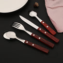 Axyaa Red Silver Stainless Steel Cutlery Set with Wood Handle - 16/24Pcs