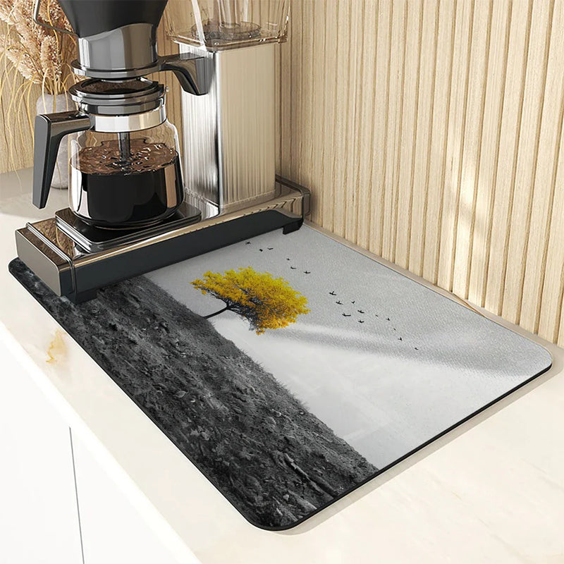 Axyaa Scenery Kitchen Absorbent Draining Mat - Quick Dry, Super Absorbent Dish Drying Mat