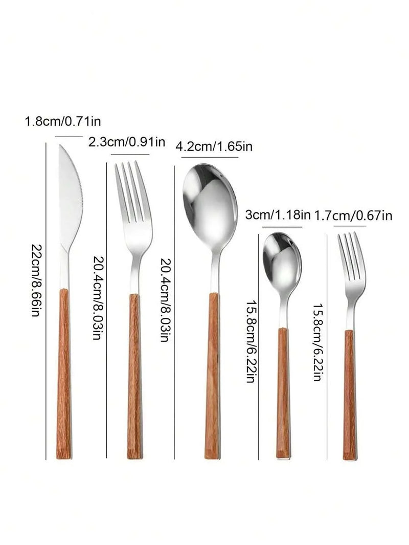 Axyaa Stainless Steel Cutlery Set with Imitation Wood Handles for Home, Hotel, Party