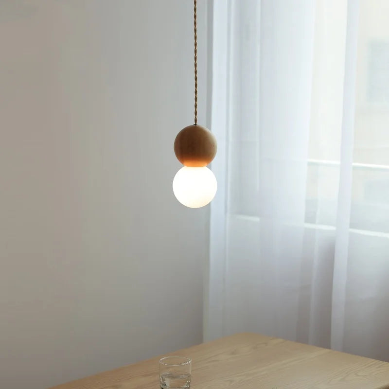 Axyaa Wood Glass Ball LED Pendant Lights Modern Nordic Hanging Lamp
